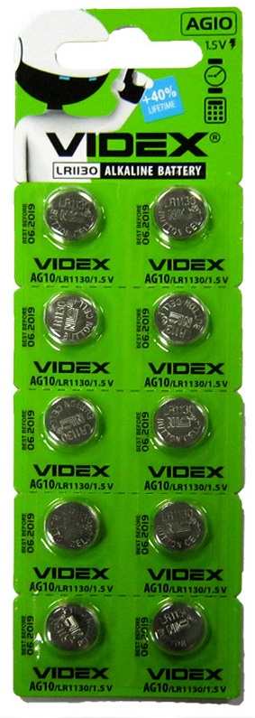 Батарейки Videx AG10 (LR1130) /10bl/100/1600 (шт.) Батарейки Videx AG10 (LR1130) /10bl/100/1600 (шт.)
