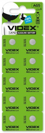 Батарейки Videx AG5 LR754 Alkaline 10 шт. (шт.) Батарейки Videx AG5 LR754 Alkaline 10 шт. (шт.)